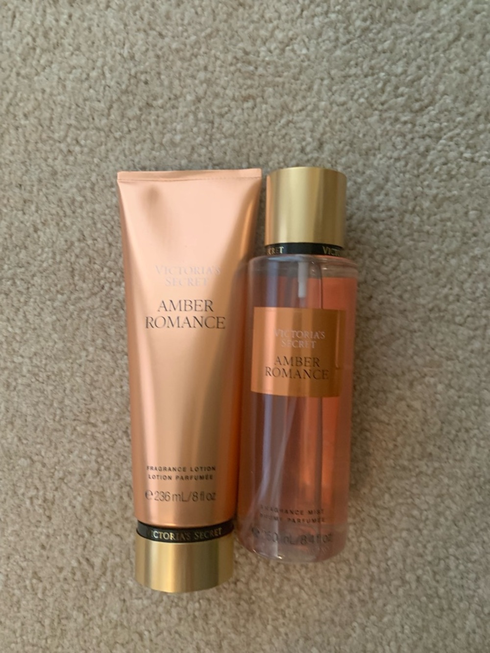 Victoria's Secret Amber Romance Lotion & Body Mist - Peach & Gold Accents